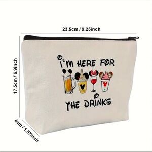 “I’m Here for the Drinks” Cosmetic Bag Travel Makeup Pouch Disney Inspired NWT